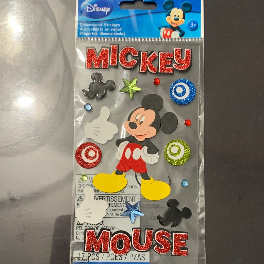 Disney Mickey Mouse Glitter Stickers - Red, Yellow, Blue